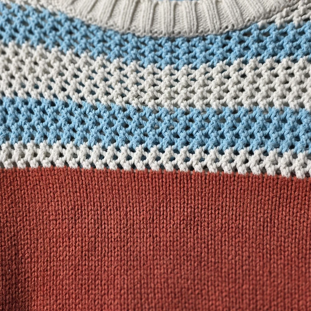 American Eagle Outfitters Striped Open Weave Sweater Womens M Orange White Blue - Picture 4 of 6